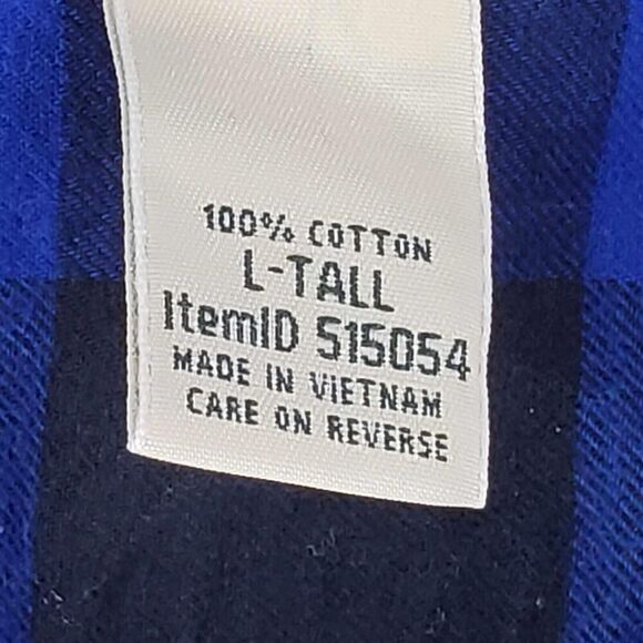 LL Bean Shirt Mens Blue Plaid Flannel LS Button Down Size Large Tall LT - Picture 7 of 9
